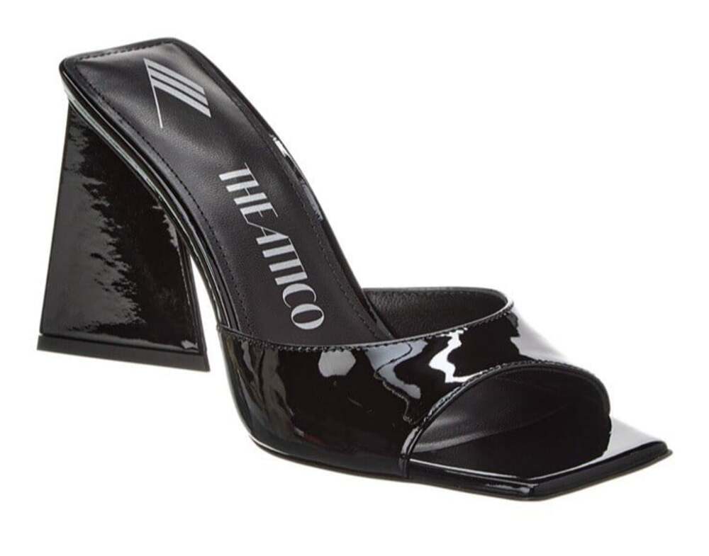 $760 The Attico Black Devon Patent Mule Sandals Shoes Sz 36.5 6 US Square Toe